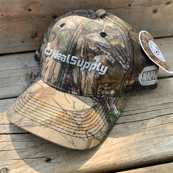 Vintage Y2K Brown Camo Realtree x NAPA Embroidered Logo Trucker Hat - Picture 2 of 8